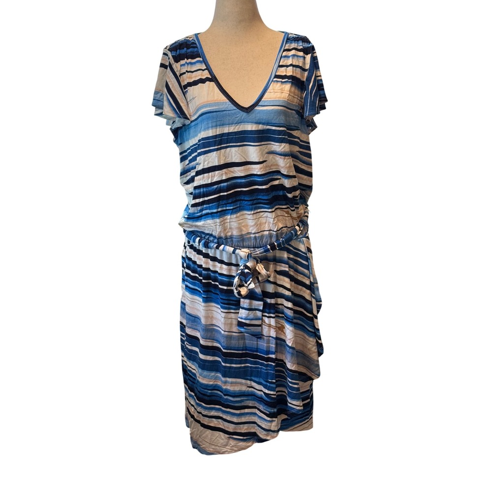 White House Black Market Flutter Sleeve Sneaker Dress Blue Striped XL 570367115 - Picture 1 of 8